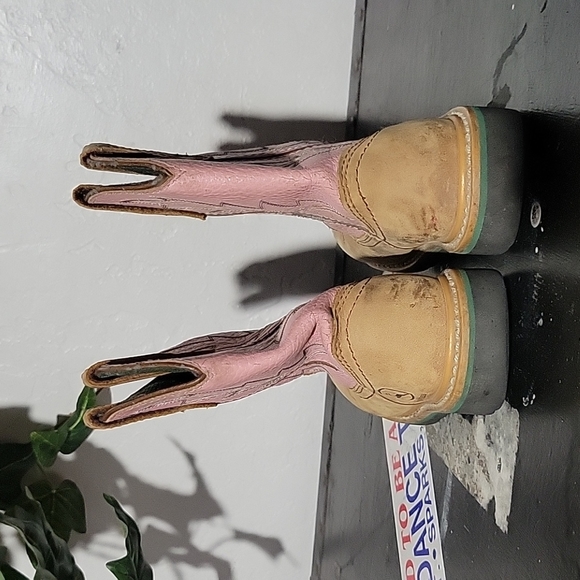 JOHN DEERE Pull On Pink Tan Leather Western Boots 12M Boys - Picture 8 of 15